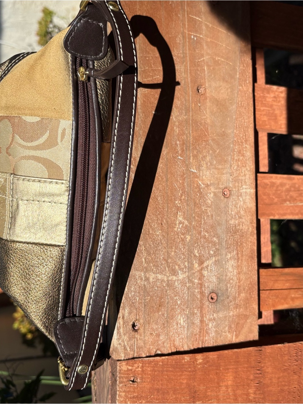 Coach Patchwork Shoulder Bag Y2K Gold Brown Suede Leather Signature Mini - Picture 3 of 9